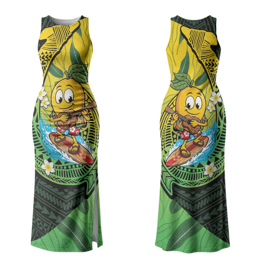 Hawaii Surfing Mango Couples Matching Tank Maxi Dress and Long Sleeve Button Shirt Manako Polynesian Fish Hook