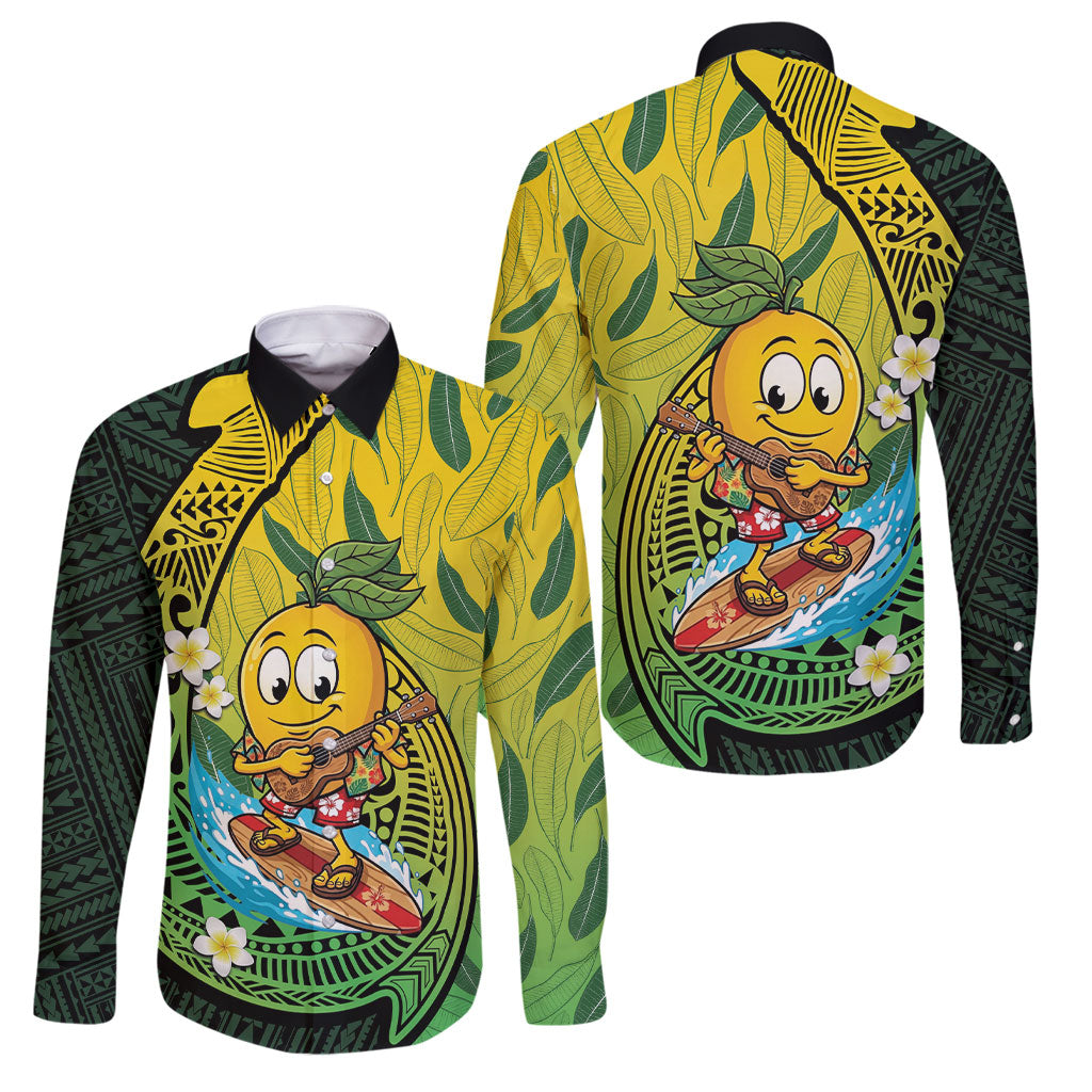 Hawaii Surfing Mango Family Matching Long Sleeve Bodycon Dress and Hawaiian Shirt Manako Polynesian Fish Hook