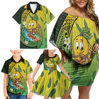 Hawaii Surfing Mango Family Matching Off Shoulder Short Dress and Hawaiian Shirt Manako Polynesian Fish Hook