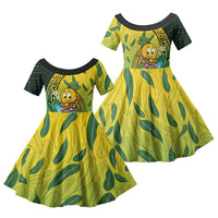 Hawaii Surfing Mango Family Matching Off Shoulder Short Dress and Hawaiian Shirt Manako Polynesian Fish Hook