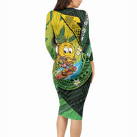 Hawaii Surfing Mango Long Sleeve Bodycon Dress Manako Polynesian Fish Hook