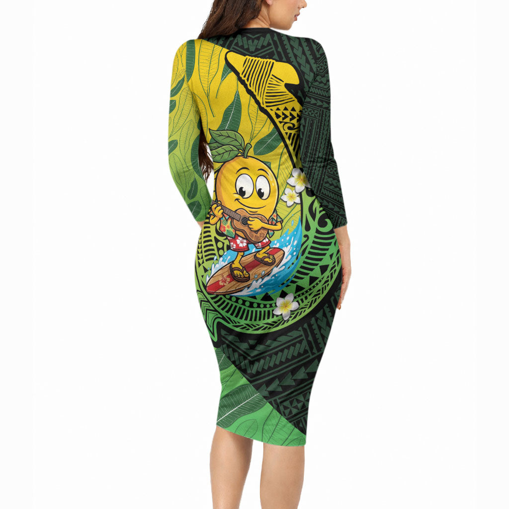 Hawaii Surfing Mango Long Sleeve Bodycon Dress Manako Polynesian Fish Hook LT14 - Polynesian Pride