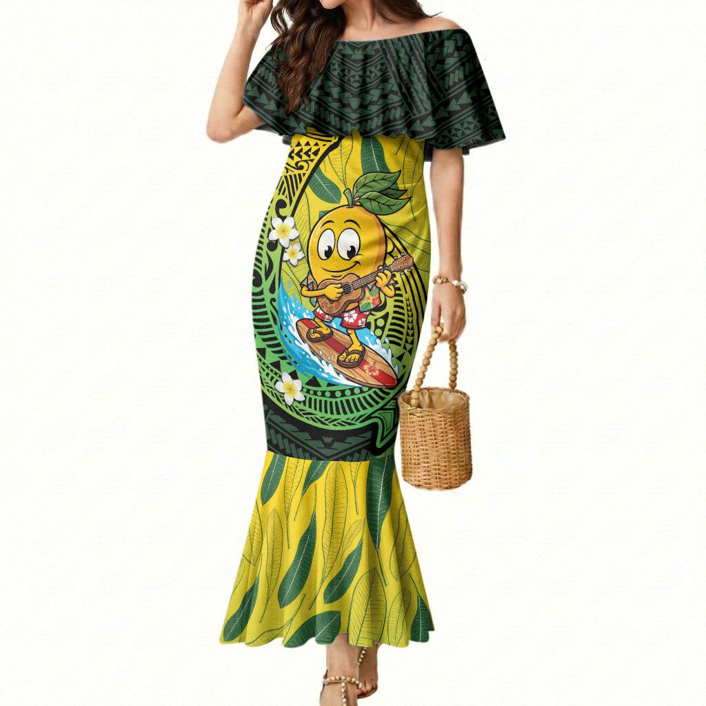 Hawaii Surfing Mango Mermaid Dress Manako Polynesian Fish Hook