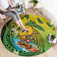 Hawaii Surfing Mango Round Carpet Manako Polynesian Fish Hook