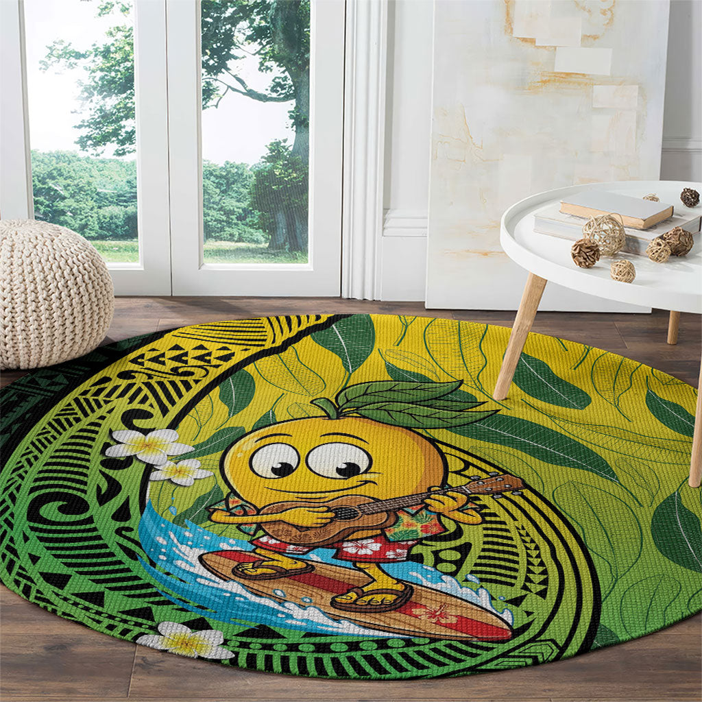 Hawaii Surfing Mango Round Carpet Manako Polynesian Fish Hook