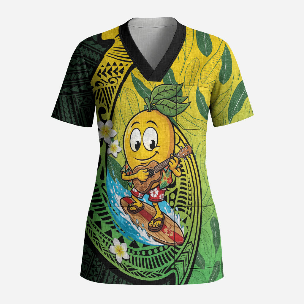 Hawaii Surfing Mango Scrub Top Manako Polynesian Fish Hook LT14 Adult Green - Polynesian Pride