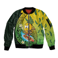 Hawaii Surfing Mango Sleeve Zip Bomber Jacket Manako Polynesian Fish Hook