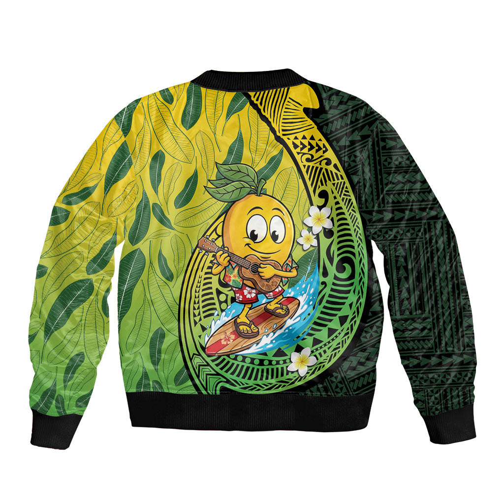 Hawaii Surfing Mango Sleeve Zip Bomber Jacket Manako Polynesian Fish Hook