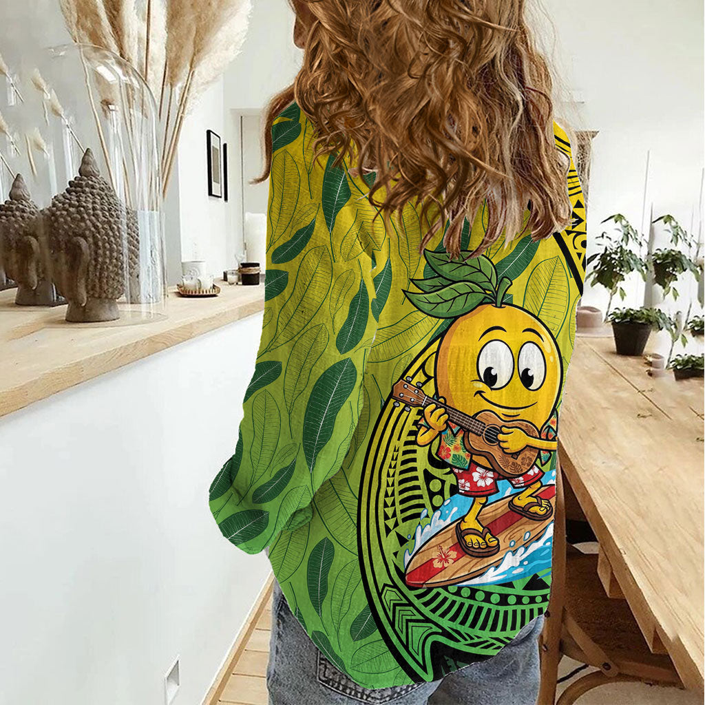 Hawaii Surfing Mango Women Casual Shirt Manako Polynesian Fish Hook
