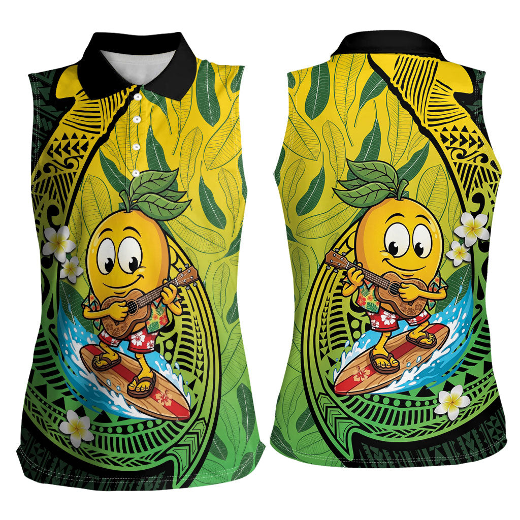 Hawaii Surfing Mango Women Sleeveless Polo Shirt Manako Polynesian Fish Hook