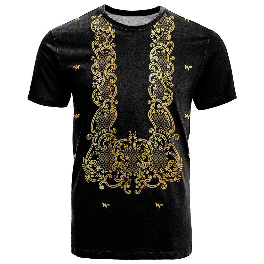 Philippines National Costume T Shirt Barong Tagalog Inspired Black Color LT14 Black - Polynesian Pride