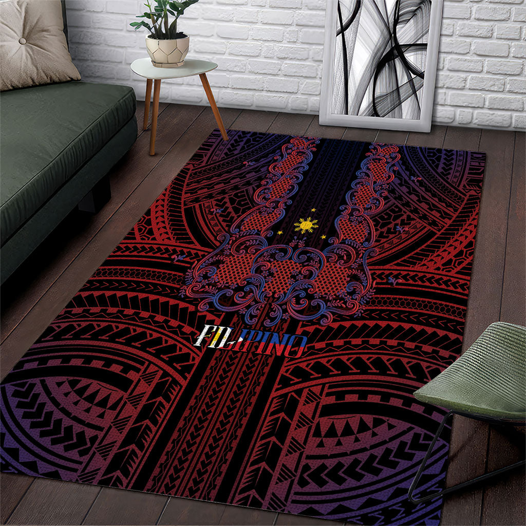 Filipino Barong Tagalog Inspired Area Rug Mabuhay Philippines Festival Polynesian Pattern LT14 Black - Polynesian Pride