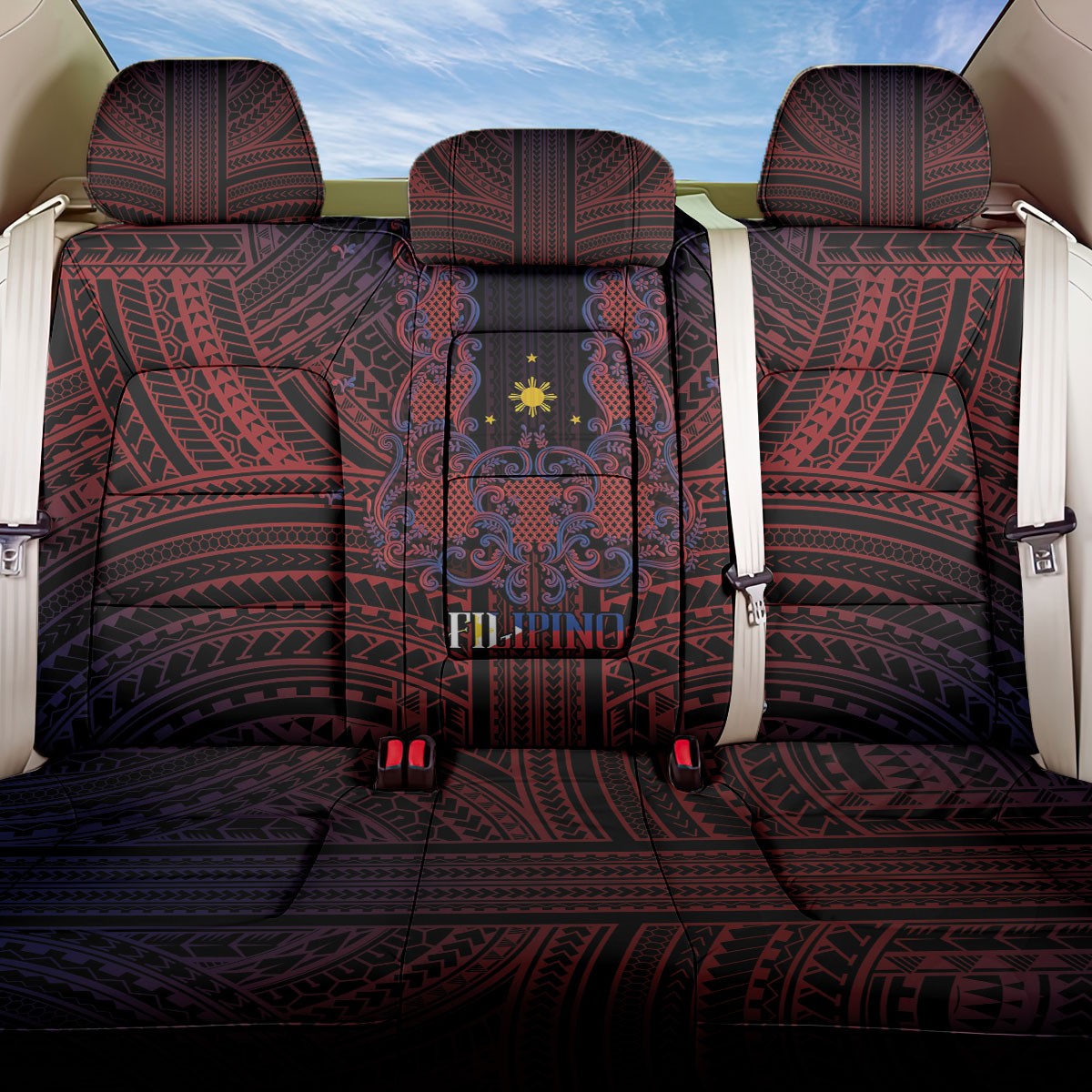 Filipino Barong Tagalog Inspired Back Car Seat Cover Mabuhay Philippines Festival Polynesian Pattern LT14 One Size Black - Polynesian Pride