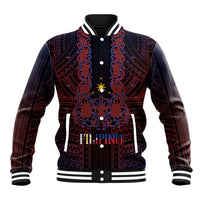 Filipino Barong Tagalog Inspired Personalised Baseball Jacket Mabuhay Philippines Festival Polynesian Pattern LT14 Unisex Black - Polynesian Pride