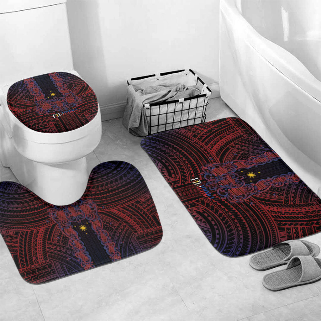Filipino Barong Tagalog Inspired Bathroom Set Mabuhay Philippines Festival Polynesian Pattern LT14 Mat Set Only (3 pcs) One Size Black - Polynesian Pride