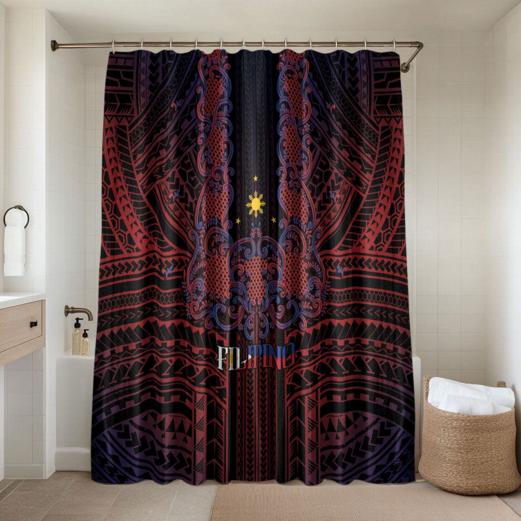 Filipino Barong Tagalog Inspired Bathroom Set Mabuhay Philippines Festival Polynesian Pattern LT14 Shower Curtain Only Black - Polynesian Pride