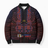 Filipino Barong Tagalog Inspired Personalised Bomber Puffer Jacket Mabuhay Philippines Festival Polynesian Pattern LT14 Unisex Black - Polynesian Pride