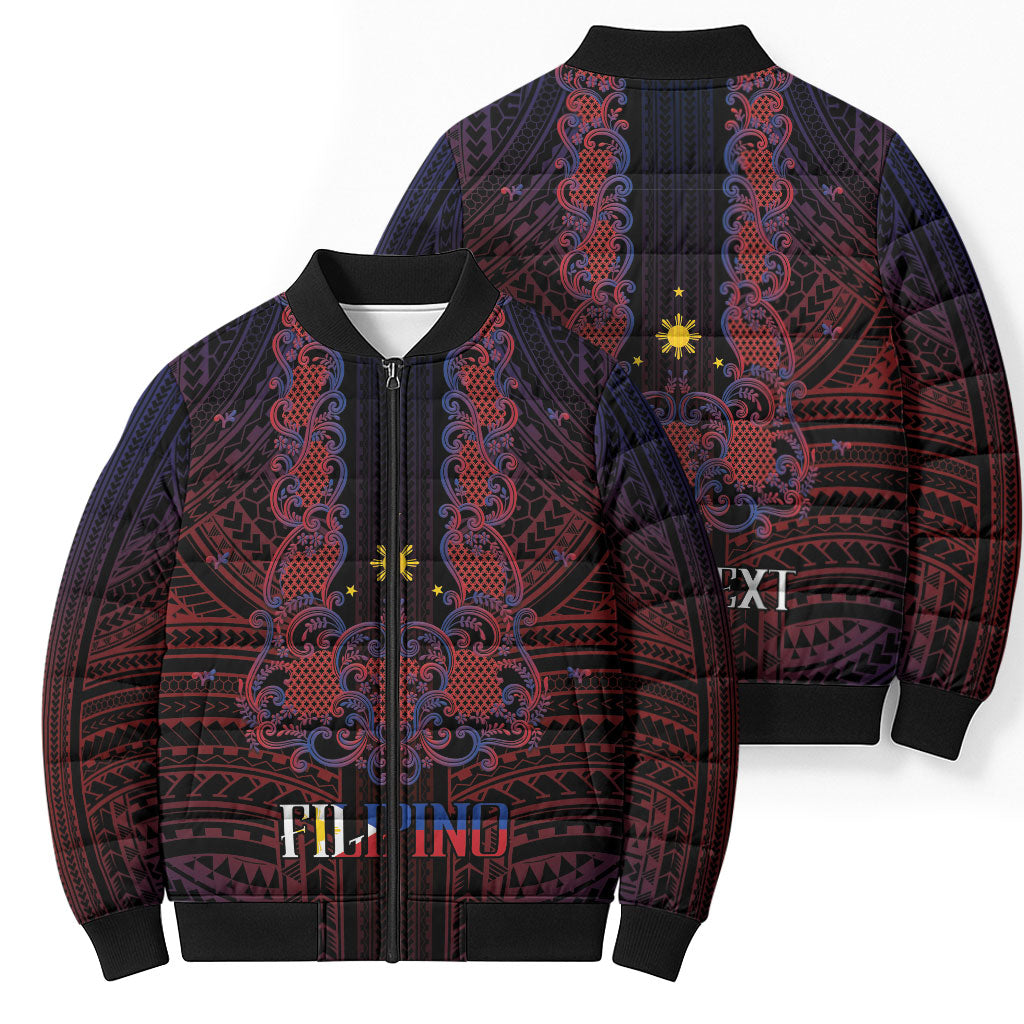 Filipino Barong Tagalog Inspired Personalised Bomber Puffer Jacket Mabuhay Philippines Festival Polynesian Pattern LT14 - Polynesian Pride