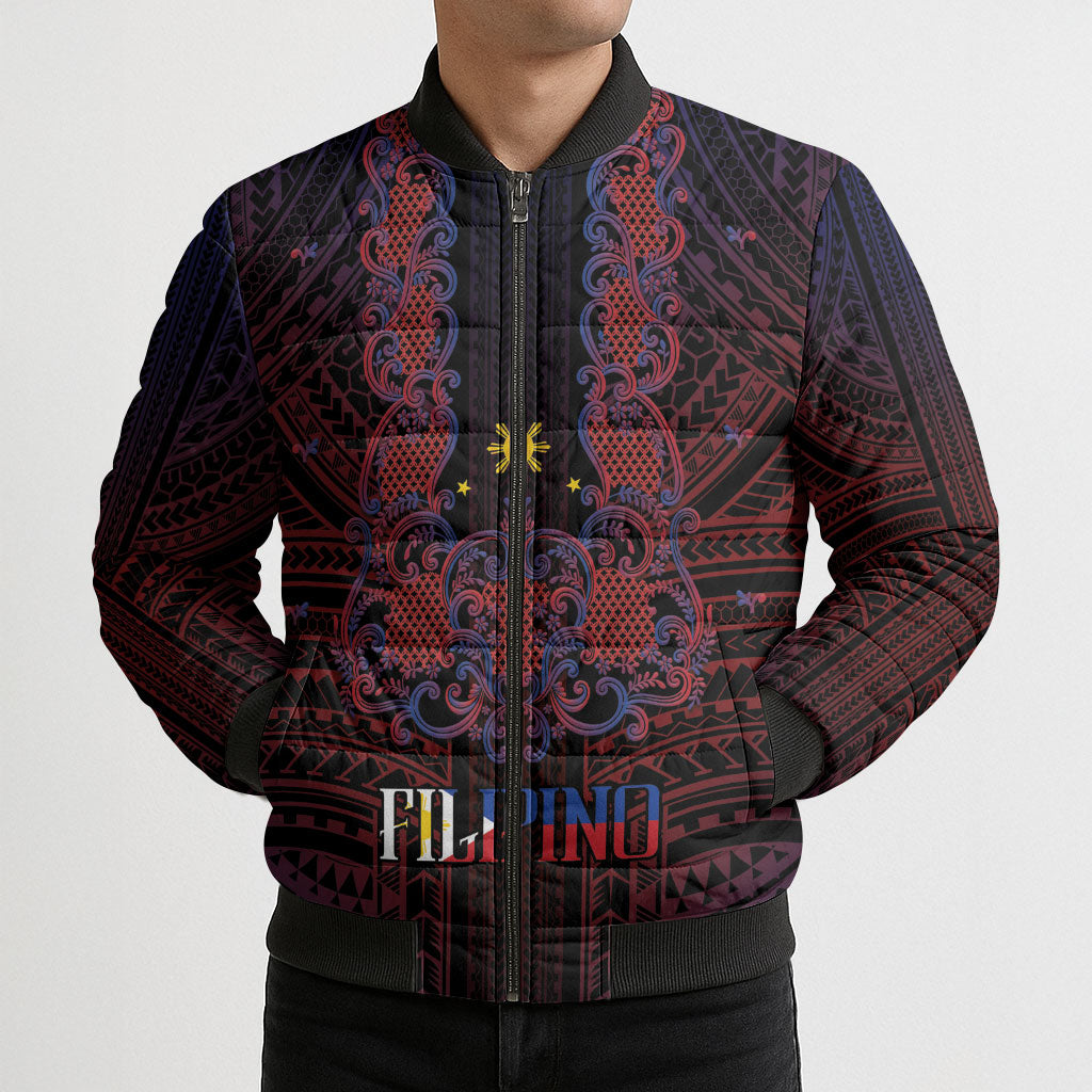 Filipino Barong Tagalog Inspired Personalised Bomber Puffer Jacket Mabuhay Philippines Festival Polynesian Pattern LT14 - Polynesian Pride