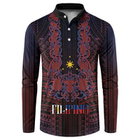 Filipino Barong Tagalog Inspired Personalised Button Sweatshirt Mabuhay Philippines Festival Polynesian Pattern LT14 Black - Polynesian Pride