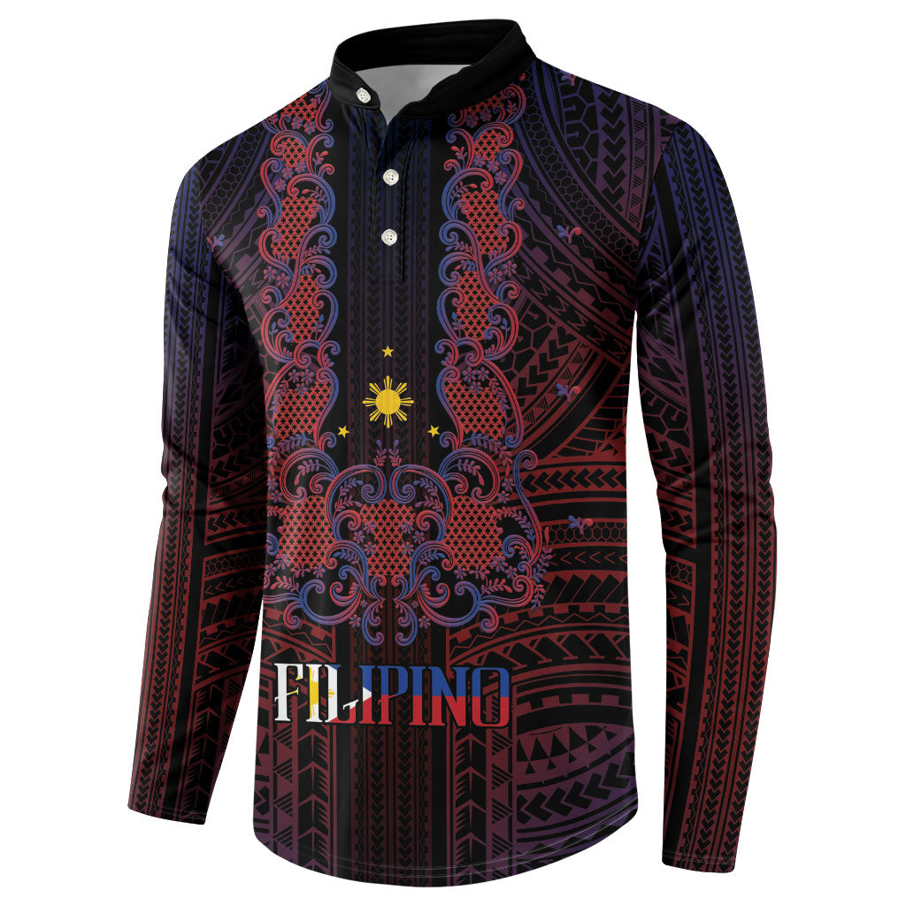 Filipino Barong Tagalog Inspired Personalised Button Sweatshirt Mabuhay Philippines Festival Polynesian Pattern LT14 - Polynesian Pride