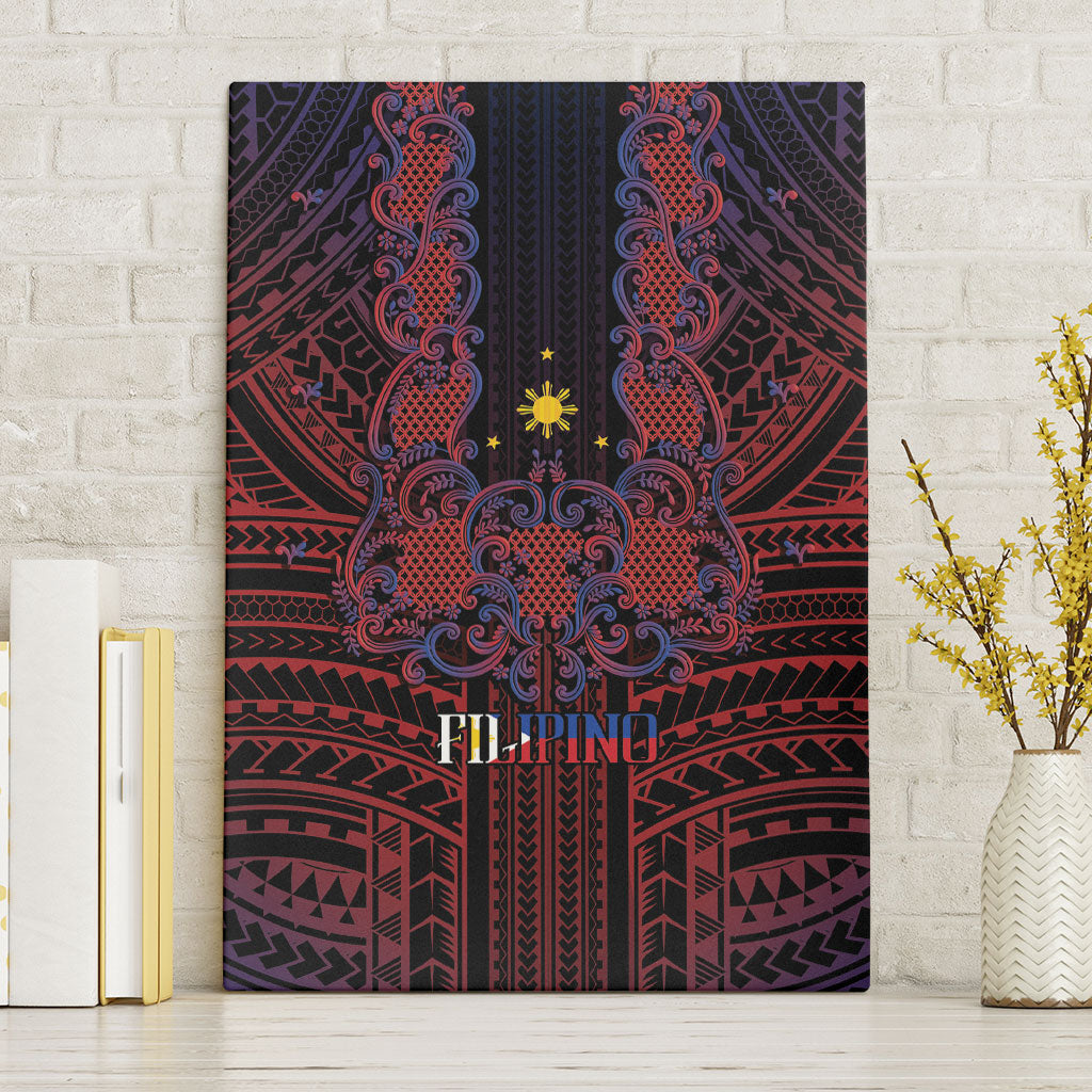 Filipino Barong Tagalog Inspired Canvas Wall Art Mabuhay Philippines Festival Polynesian Pattern LT14 Without Frame Black - Polynesian Pride