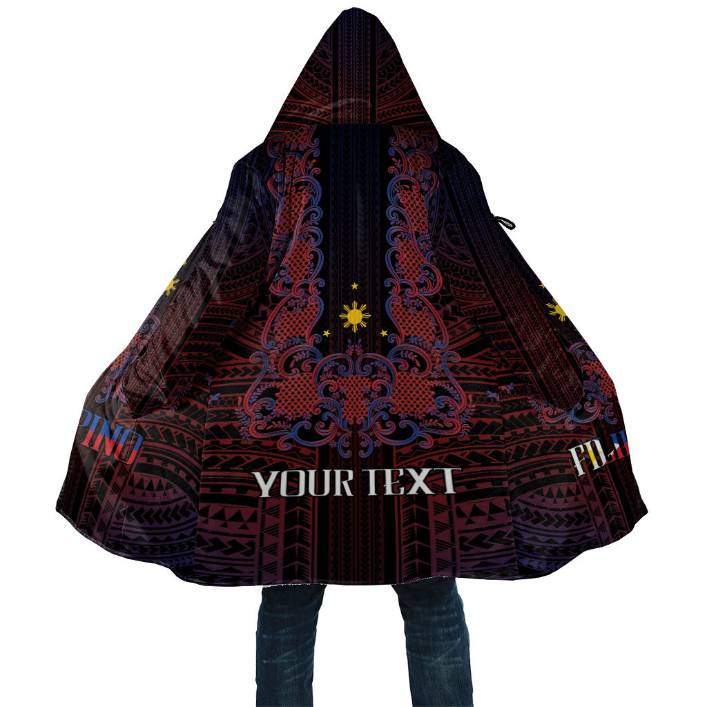 Filipino Barong Tagalog Inspired Personalised Cloak Mabuhay Philippines Festival Polynesian Pattern LT14 Unisex Black - Polynesian Pride