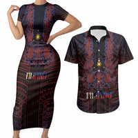 Filipino Barong Tagalog Inspired Personalised Couples Matching Short Sleeve Bodycon Dress and Hawaiian Shirt Mabuhay Philippines Festival Polynesian Pattern LT14 Black - Polynesian Pride