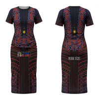 Filipino Barong Tagalog Inspired Personalised Couples Matching Short Sleeve Bodycon Dress and Hawaiian Shirt Mabuhay Philippines Festival Polynesian Pattern LT14 - Polynesian Pride
