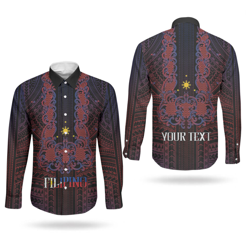 Filipino Barong Tagalog Inspired Personalised Couples Matching Short Sleeve Bodycon Dress and Long Sleeve Button Shirt Mabuhay Philippines Festival Polynesian Pattern LT14 - Polynesian Pride