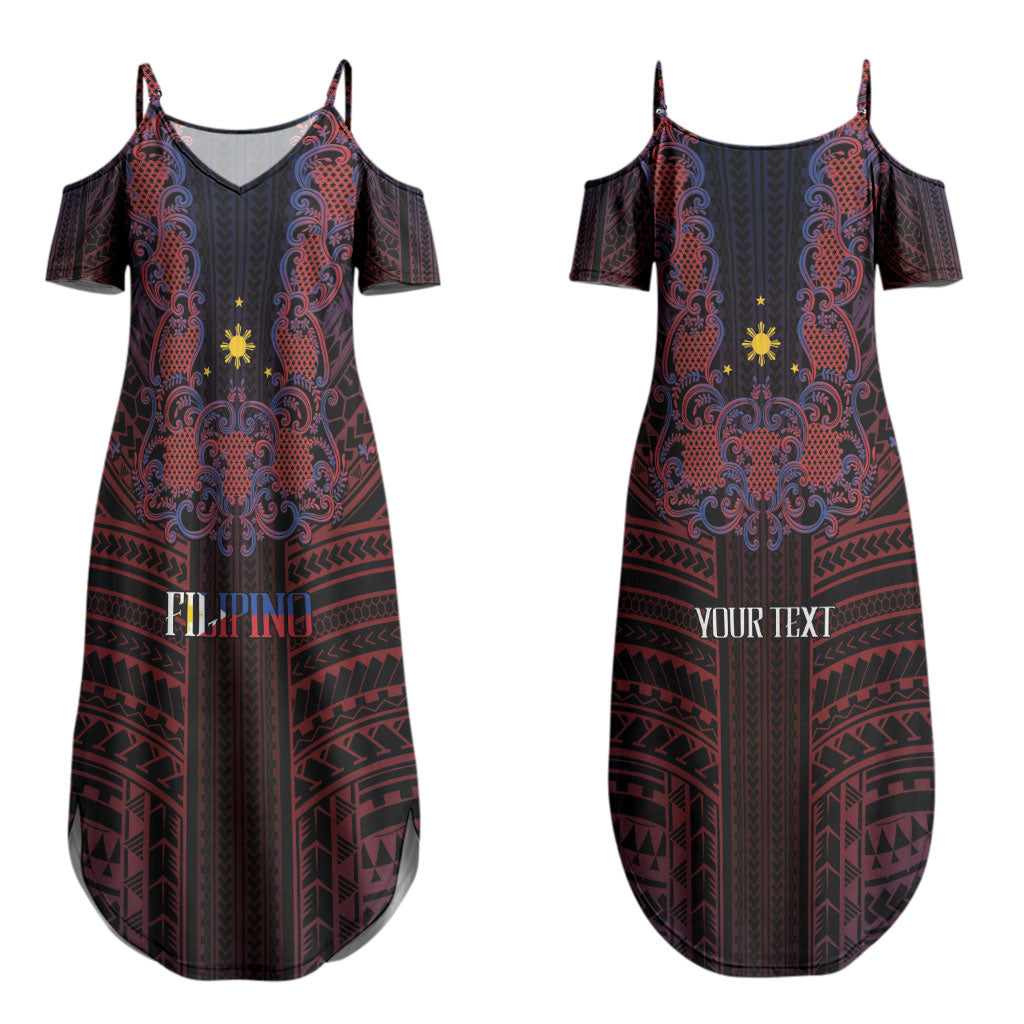 Filipino Barong Tagalog Inspired Personalised Couples Matching Summer Maxi Dress and Long Sleeve Button Shirt Mabuhay Philippines Festival Polynesian Pattern LT14 - Polynesian Pride