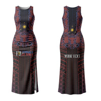 Filipino Barong Tagalog Inspired Personalised Couples Matching Tank Maxi Dress and Long Sleeve Button Shirt Mabuhay Philippines Festival Polynesian Pattern LT14 - Polynesian Pride