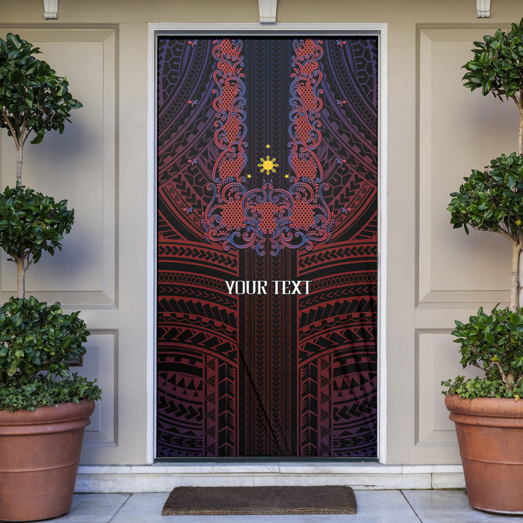 Filipino Barong Tagalog Inspired Personalised Door Cover Mabuhay Philippines Festival Polynesian Pattern LT14 Black - Polynesian Pride