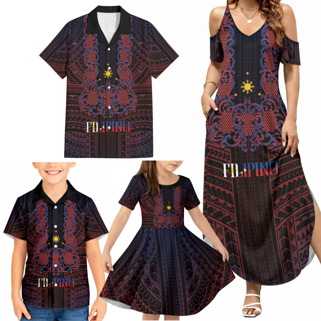 Filipino Barong Tagalog Inspired Personalised Family Matching Summer Maxi Dress and Hawaiian Shirt Mabuhay Philippines Festival Polynesian Pattern LT14 - Polynesian Pride