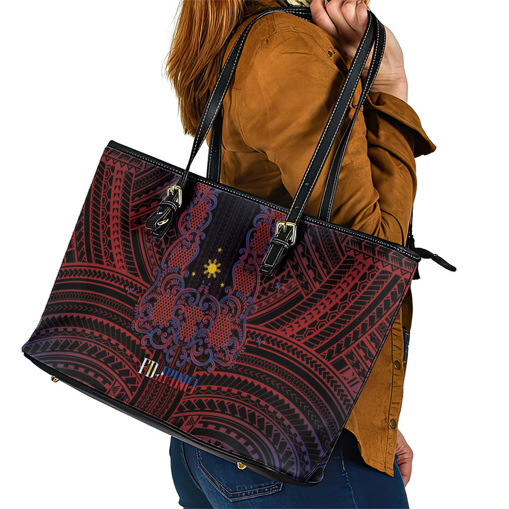 Filipino Barong Tagalog Inspired Leather Tote Bag Mabuhay Philippines Festival Polynesian Pattern LT14 - Polynesian Pride