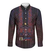 Filipino Barong Tagalog Inspired Personalised Long Sleeve Button Shirt Mabuhay Philippines Festival Polynesian Pattern LT14 Unisex Black - Polynesian Pride