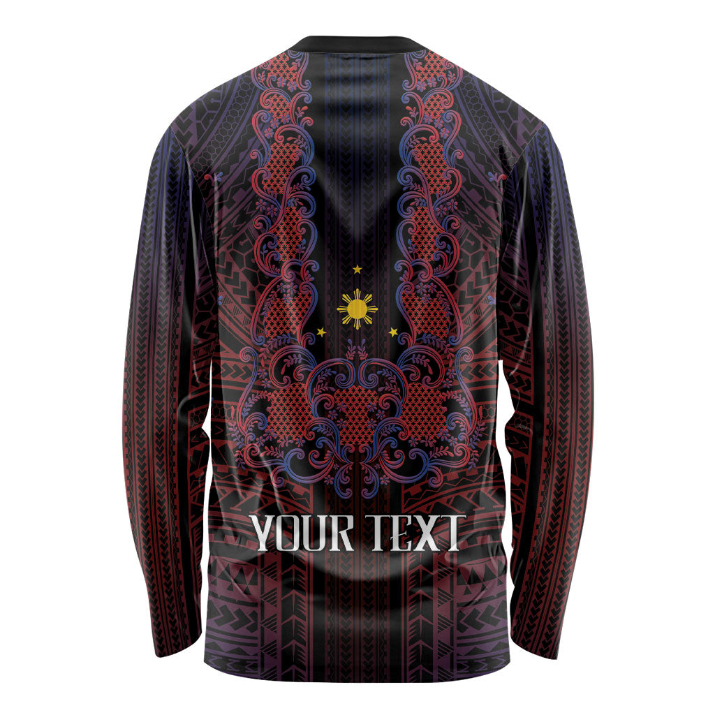 Filipino Barong Tagalog Inspired Personalised Long Sleeve Shirt Mabuhay Philippines Festival Polynesian Pattern LT14 - Polynesian Pride