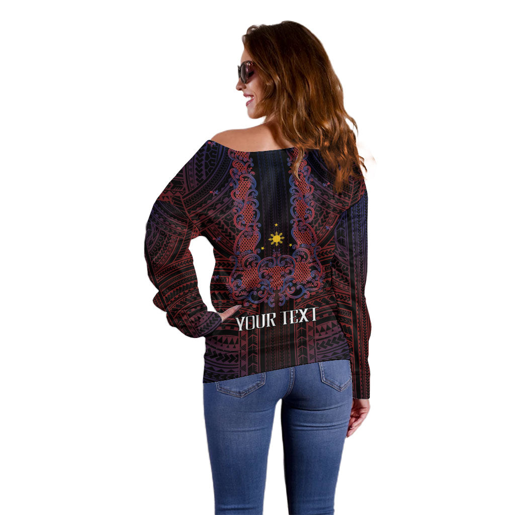 Filipino Barong Tagalog Inspired Personalised Off Shoulder Sweater Mabuhay Philippines Festival Polynesian Pattern LT14 - Polynesian Pride