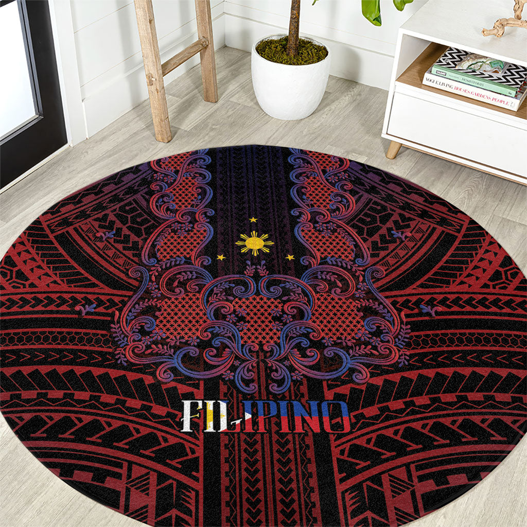 Filipino Barong Tagalog Inspired Round Carpet Mabuhay Philippines Festival Polynesian Pattern LT14 Black - Polynesian Pride