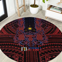 Filipino Barong Tagalog Inspired Round Carpet Mabuhay Philippines Festival Polynesian Pattern LT14 Black - Polynesian Pride