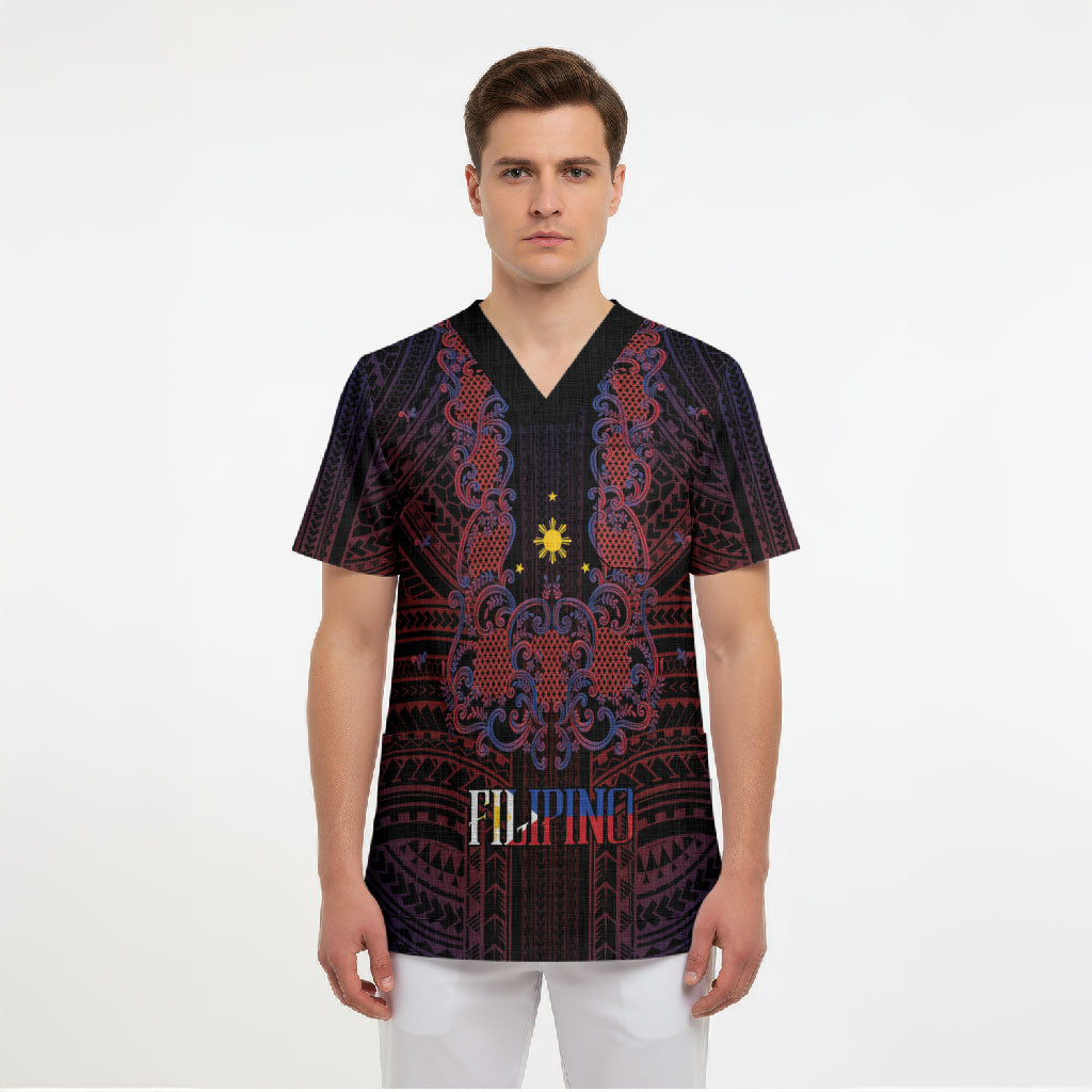 Filipino Barong Tagalog Inspired Personalised Scrub Top Mabuhay Philippines Festival Polynesian Pattern LT14 - Polynesian Pride
