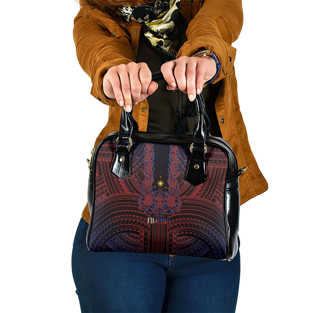 Filipino Barong Tagalog Inspired Shoulder Handbag Mabuhay Philippines Festival Polynesian Pattern LT14 One Size Black - Polynesian Pride