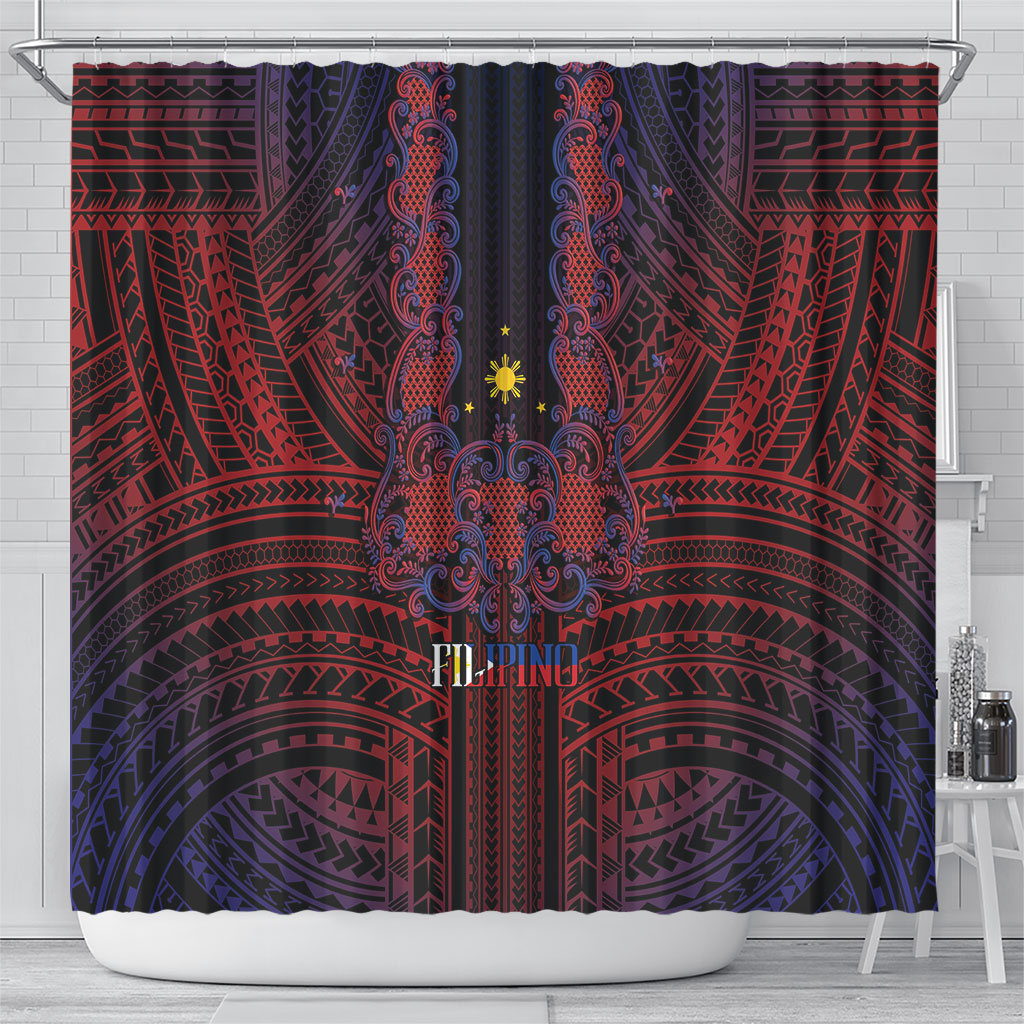 Filipino Barong Tagalog Inspired Shower Curtain Mabuhay Philippines Festival Polynesian Pattern LT14 - Polynesian Pride