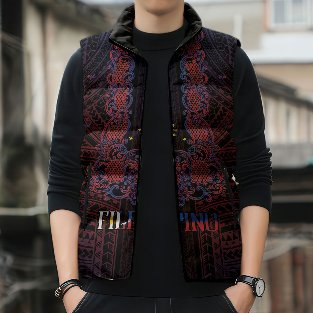 Filipino Barong Tagalog Inspired Personalised Sleeveless Puffer Jacket Mabuhay Philippines Festival Polynesian Pattern LT14 - Polynesian Pride