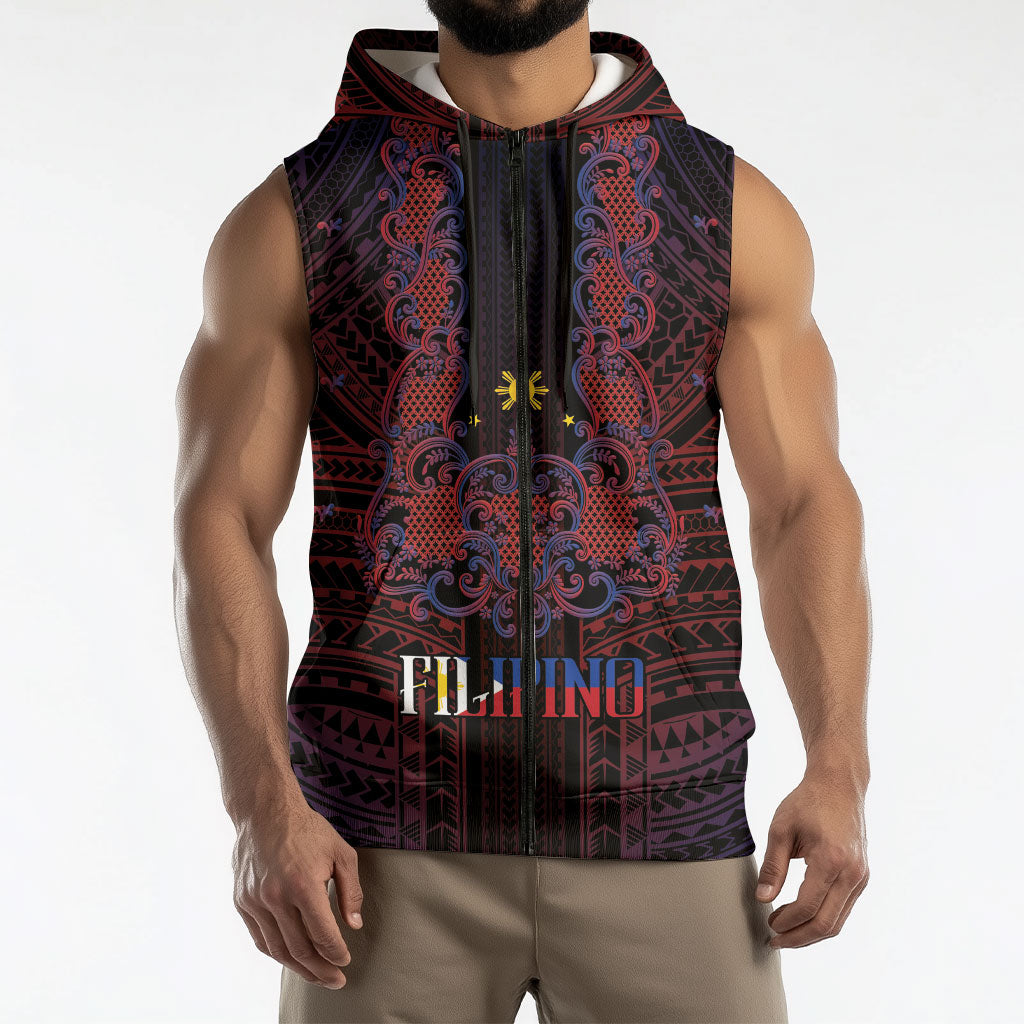 Filipino Barong Tagalog Inspired Personalised Sleeveless Zip Hoodie Mabuhay Philippines Festival Polynesian Pattern LT14 - Polynesian Pride