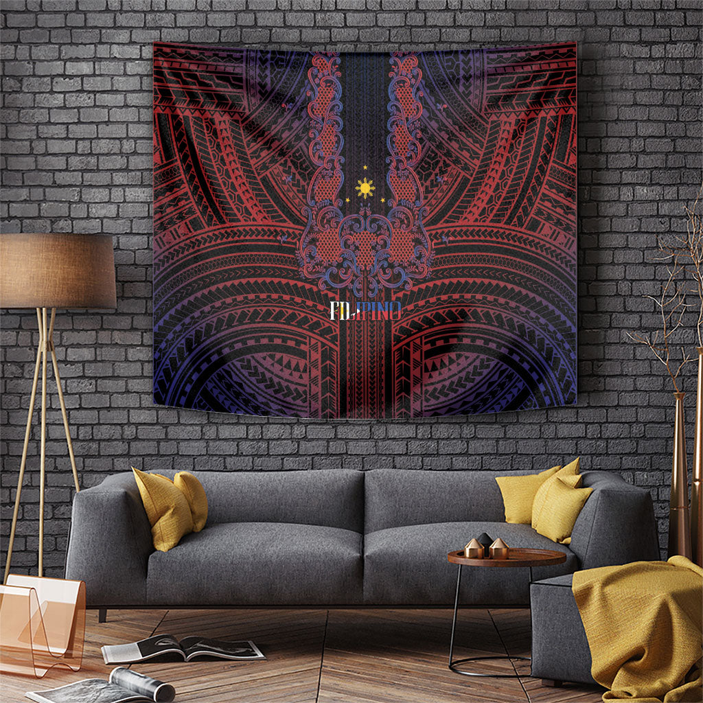 Filipino Barong Tagalog Inspired Tapestry Mabuhay Philippines Festival Polynesian Pattern LT14 Black - Polynesian Pride