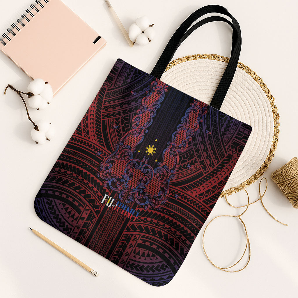 Filipino Barong Tagalog Inspired Tote Bag Mabuhay Philippines Festival Polynesian Pattern LT14 Black Strap One Size Black - Polynesian Pride