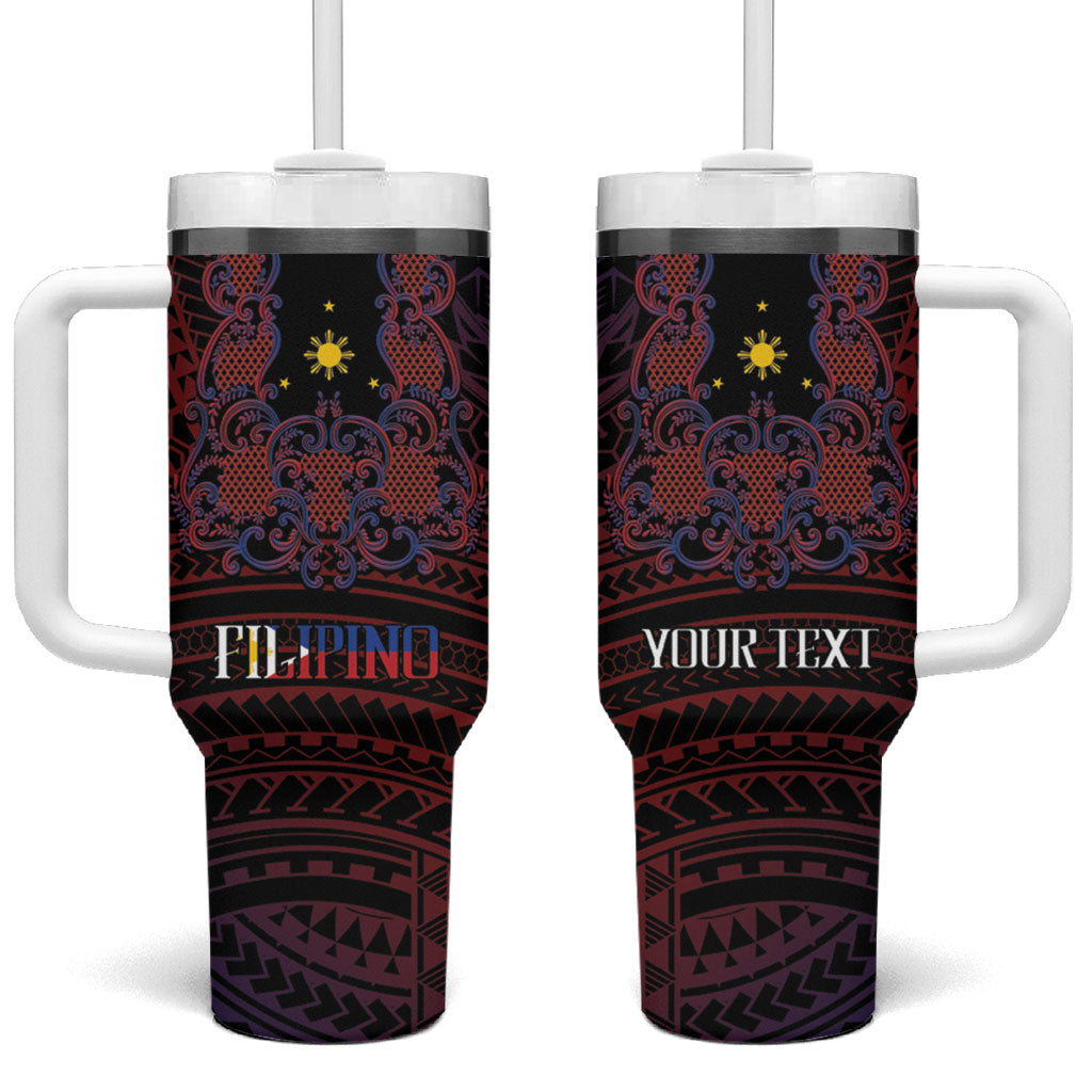 Filipino Barong Tagalog Inspired Personalised Tumbler With Handle Mabuhay Philippines Festival Polynesian Pattern LT14 One Size: 40 oz Black - Polynesian Pride