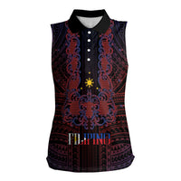 Filipino Barong Tagalog Inspired Personalised Women Sleeveless Polo Shirt Mabuhay Philippines Festival Polynesian Pattern LT14 Female Black - Polynesian Pride