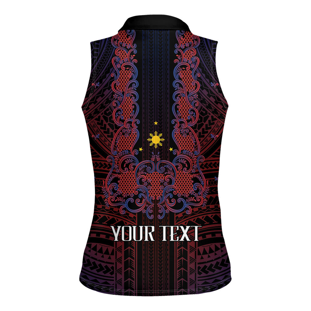 Filipino Barong Tagalog Inspired Personalised Women Sleeveless Polo Shirt Mabuhay Philippines Festival Polynesian Pattern LT14 - Polynesian Pride